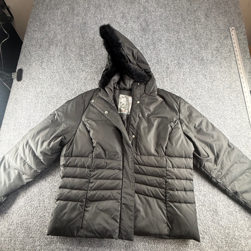 Cole B Sport Black Down Puffer Jacket Rabbit Fur Trim Hooded Winter Coat 0708